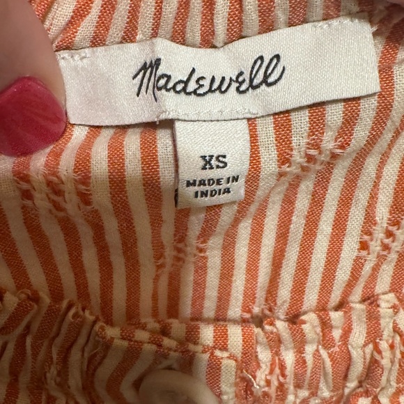 Madewell Puff Long Sleeve Button Down Crop Top Embroidered Stripes Orange Sz XS - Picture 6 of 12